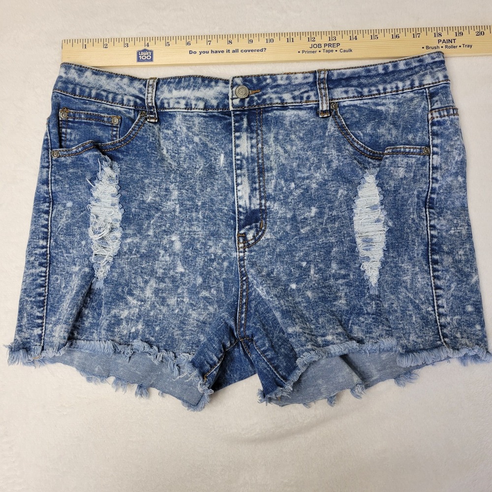 Judy Blue Womens Raw Hem Jean Short 2xl Acid Wash Distressed Mom Comfort Stretch